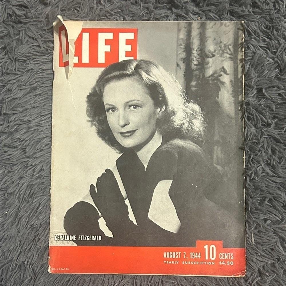 LIFE Magazine August 7 1944 Geraldine Fitzgerald Vintage WWII Era Collectible